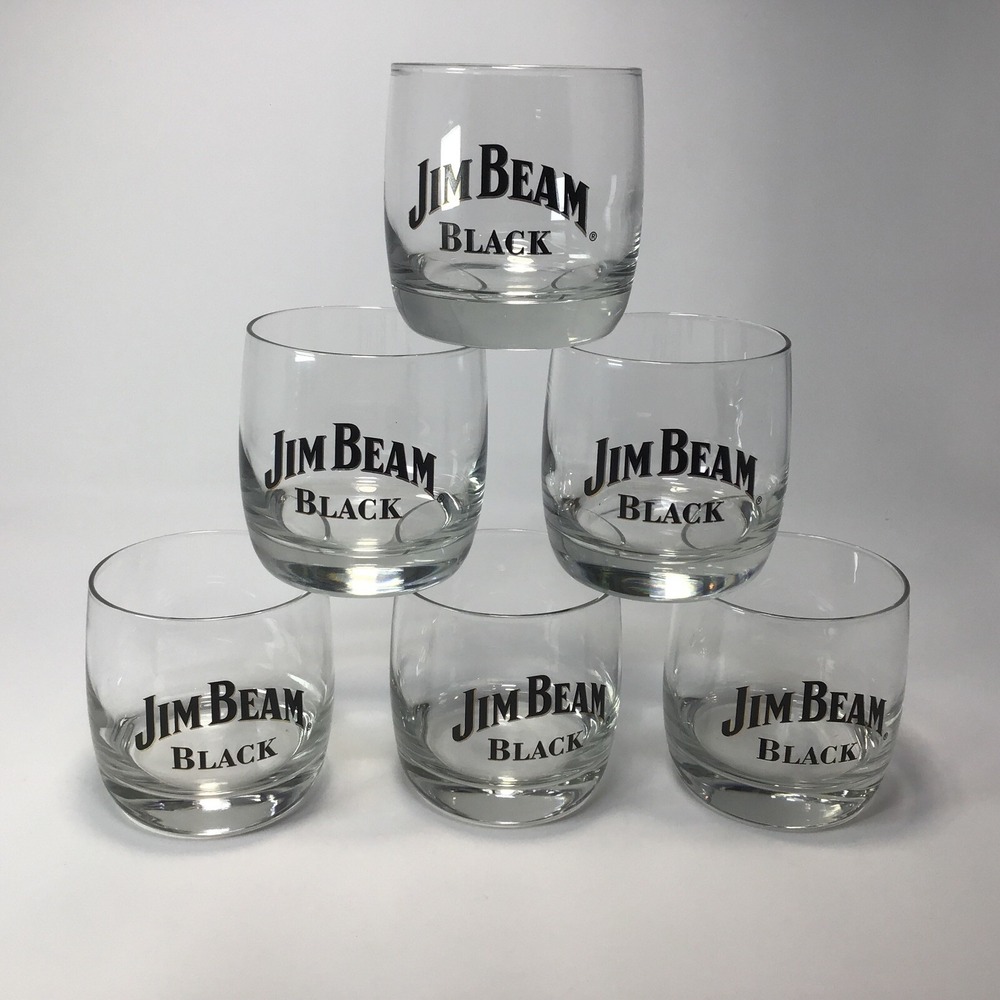 Jim Beam Black Whiskey Glass Rocks Lowball Kentucky Bourbon BAR CART Set Of 6